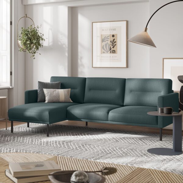 Furniture To Go Larvik Chaiselongue Sofa (LH) – Dark Green, Black Legs