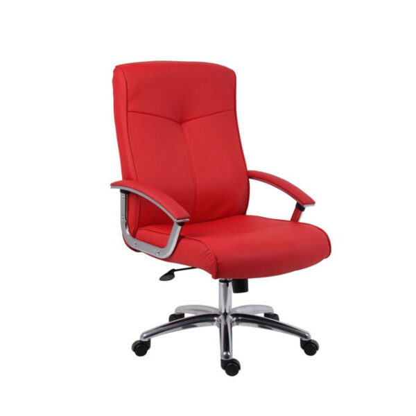 Teknik Office Hoxton Red Bonded Leather Executive Chair with Matching Padded Armrests and Chrome Five Star Base.