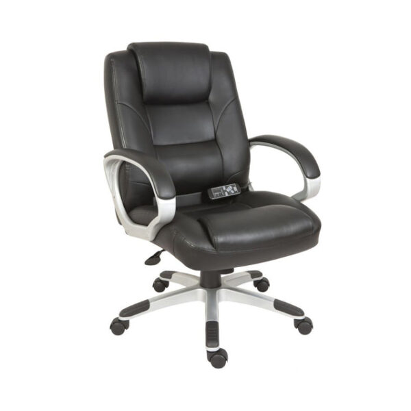 Teknik Office Lumbar Massage Black Faux Leather Executive Chair with Matching Capped Five Star Base.