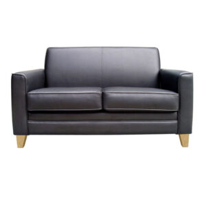 Teknik Office Newport Black Leather Faced 2 Seater Sofa with Smart Wood Feet